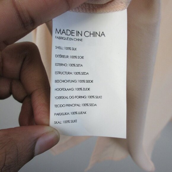 Club Monaco Silk Button Up Blouse Women M Peach Ruffle Long Sleeve Classy 128 - Picture 4 of 13